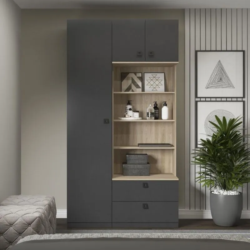 Guarda Roupa Solteiro Modulado 3 Porta 2 Gavetas Free Be Mobiliário Espresso/Aveiro