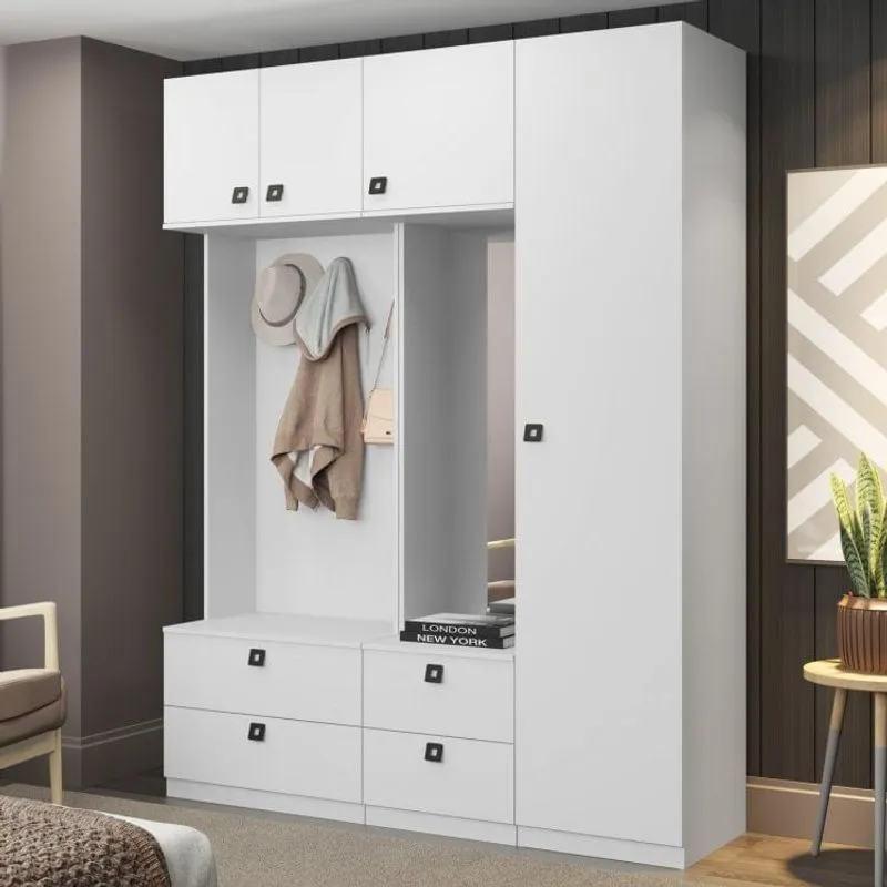 Guarda Roupas Modulado 4 Portas com Espelho e 4 Gavetas Be Mobiliário Branco