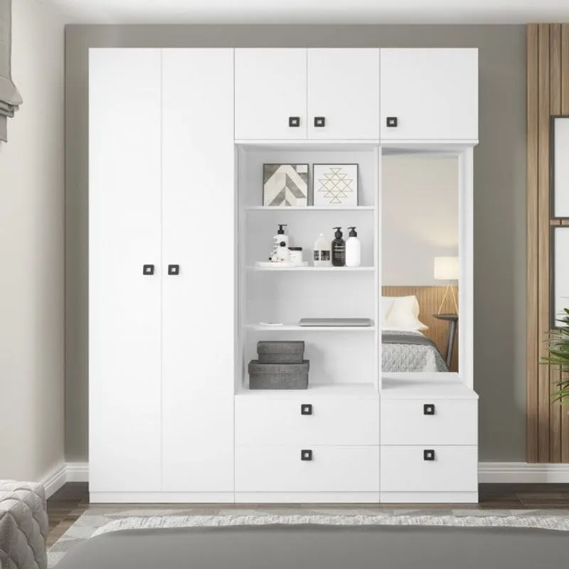 Guarda Roupas Modulado 5 Portas com Espelho e Organizador Be Mobiliário Branco