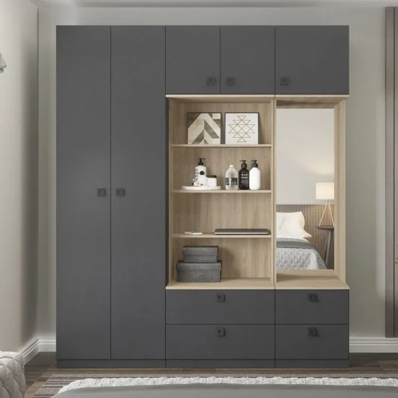 Guarda Roupas Modulado 5 Portas com Espelho e Organizador Be Mobiliário Espresso/Aveiro
