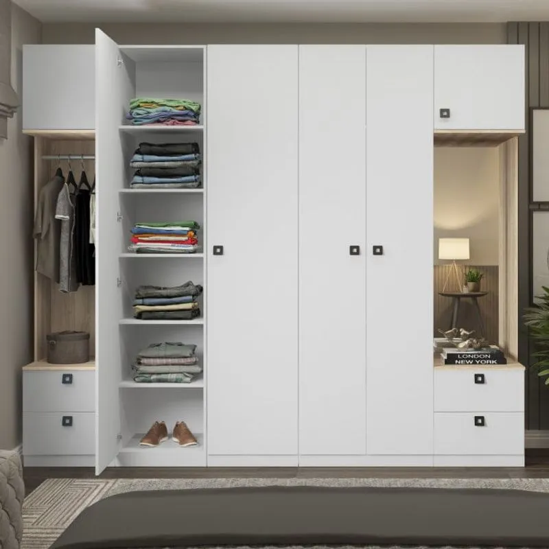 Guarda Roupa Casal Modulado com Espelho 6 Portas 4 Gavetas Free Be Mobiliário Branco/Aveiro