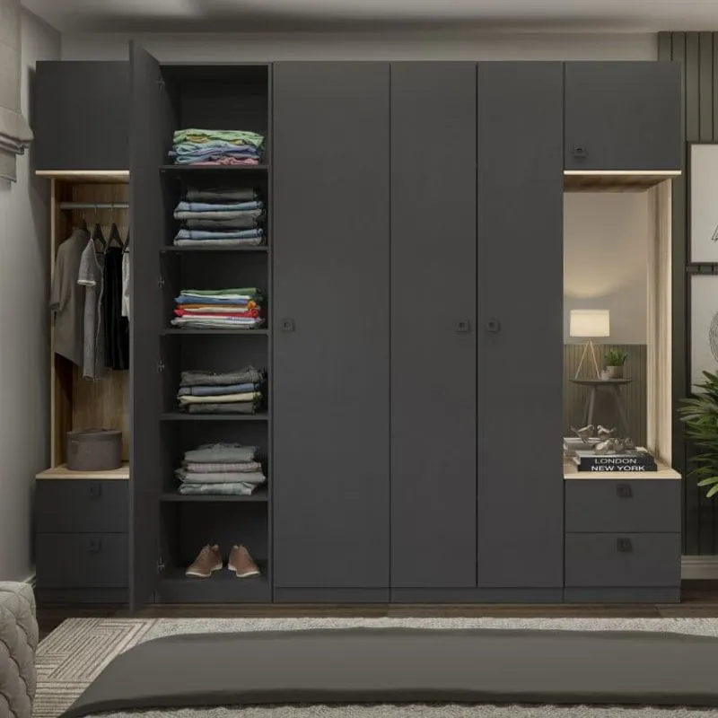 Guarda Roupa Casal Modulado com Espelho 6 Portas 4 Gavetas Free Be Mobiliário Espresso/Aveiro