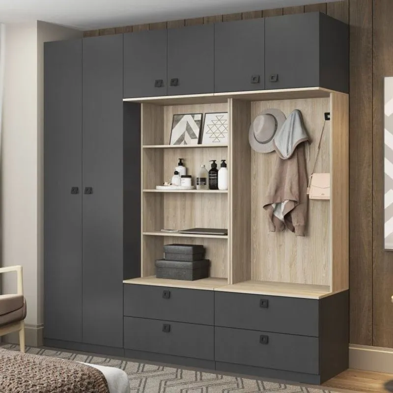 Guarda Roupas Modulado 6 Portas com Organizador e 4 Gavetas Be Mobiliário Espresso/Aveiro