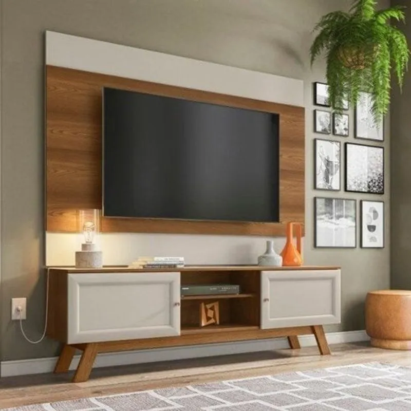 Conjunto Rack com Painel para TV até 60 Polegadas Ema Retrô CabeCasa MadeiraMadeira Off White