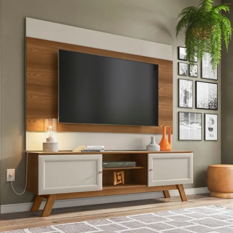 Conjunto Rack com Painel para TV até 60 Polegadas Ema Retrô Yescasa Freijó/Off White