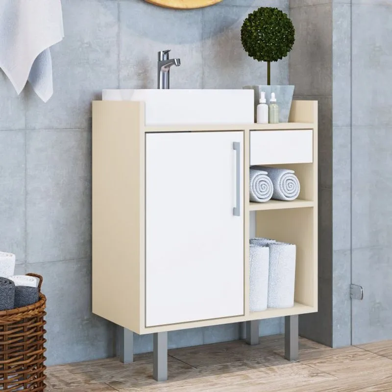 Gabinete para Banheiro 1 Porta Criando Mobilia Branco/Bege