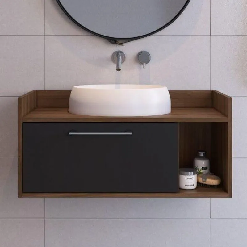 Gabinete para Banheiro 1 Porta Estilare Preto/madeirado