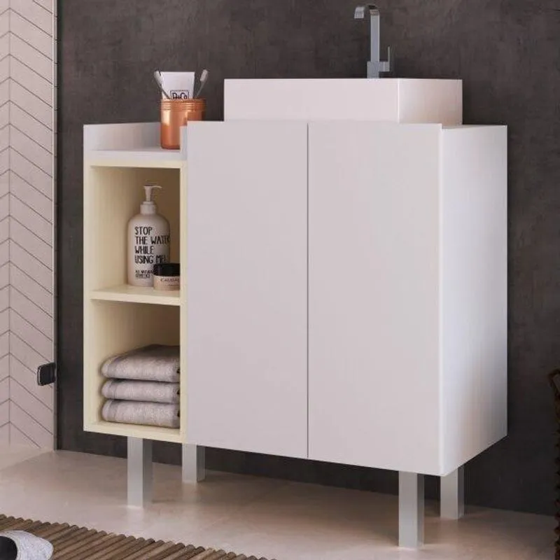 Gabinete Para Banheiro 2 Portas Criando Mobilia Branco/bege
