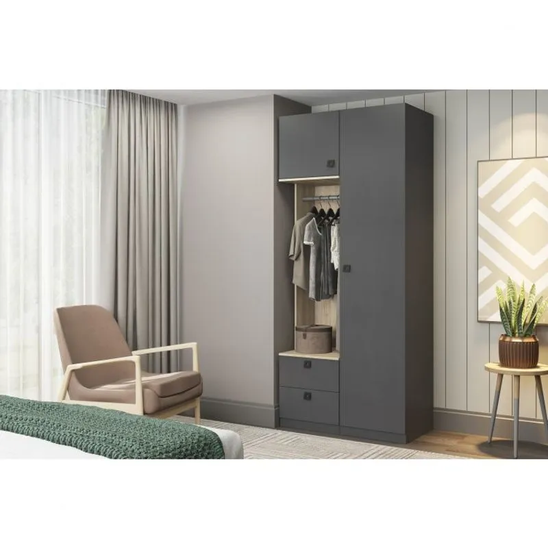 Guarda Roupas Solteiro Modulado com Prateleiras e Cabide Be Mobiliário Espresso/Aveiro