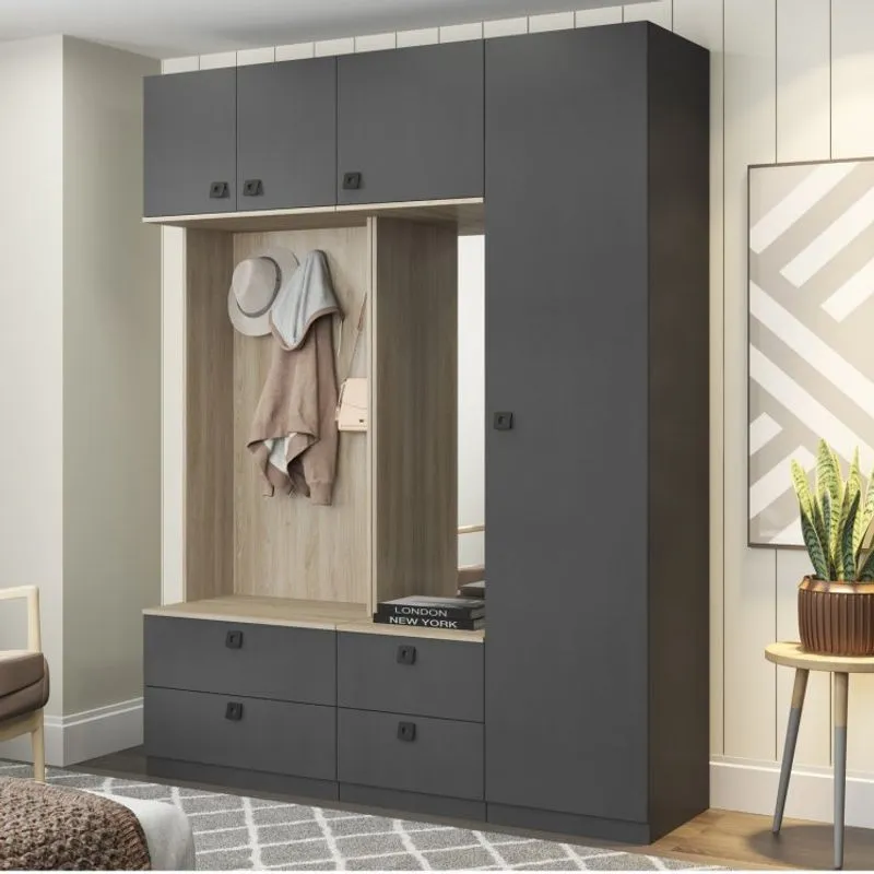 Guarda Roupas Solteiro Modulado 4 Portas com Espelho e 4 Gavetas Be Mobiliário Espresso