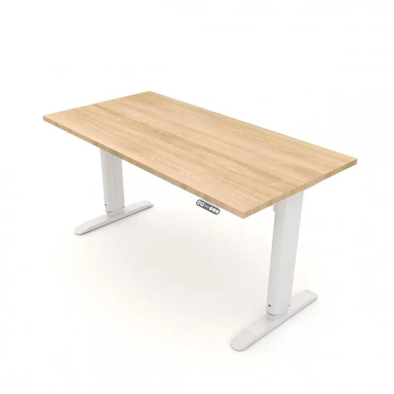 Mesa para Escritório com Regulagem Elétrica de Altura Baher Branco/Carvalho