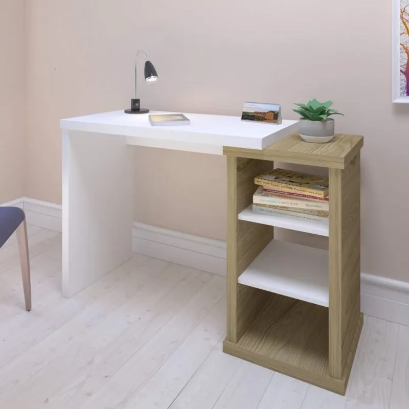 Escrivaninha com 3 Nichos em Tamburato Wood Artany Olmo/Branco