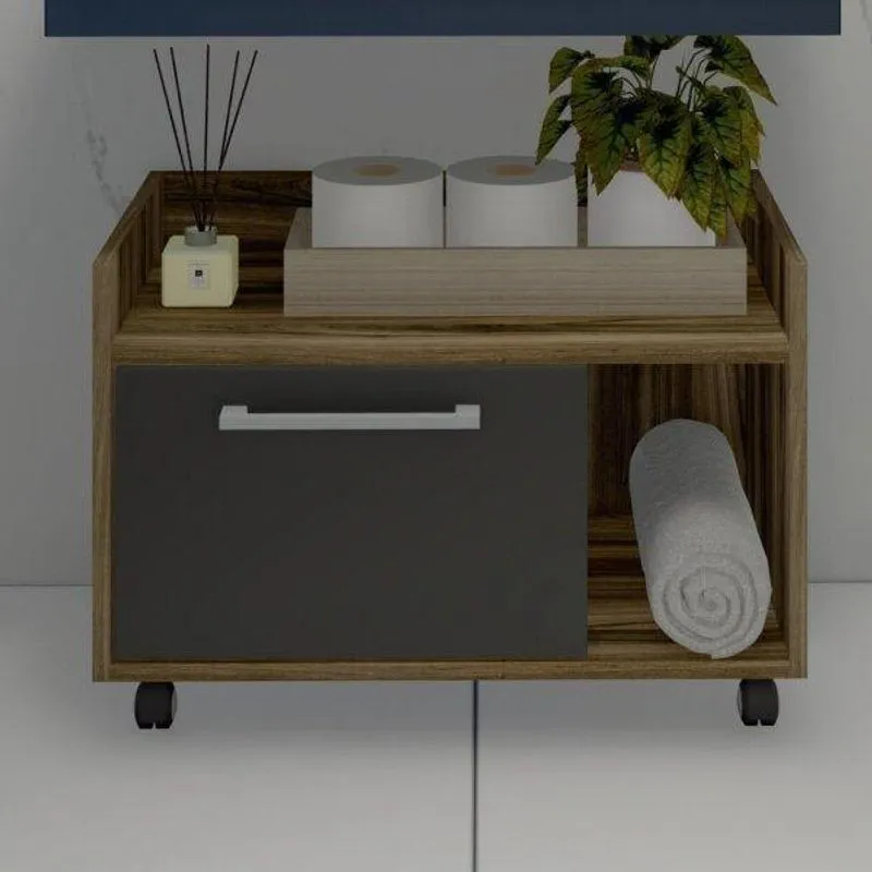 Gabinete com Rodízio 1 Porta Estilare Preto/Madeirado