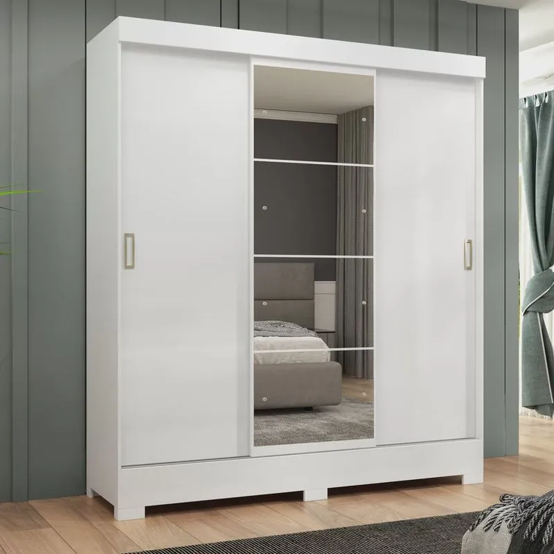 Guarda Roupa Casal com Espelho 3 Portas 2 Gavetas Atenas Espresso Móveis Branco
