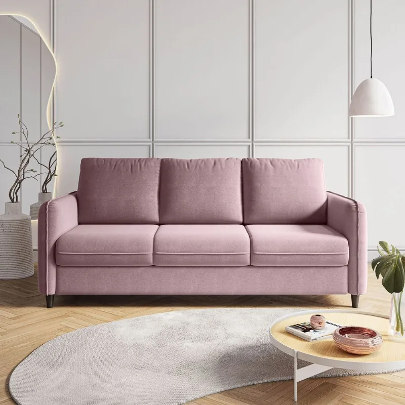 Sofá 3 Lugares Veludo Rosa Orquídea 195cm CabeCasa MadeiraOriginals Rosa