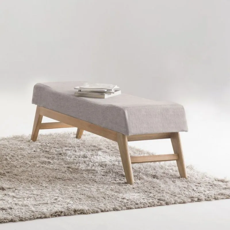 Puff para Quarto 140cm Linho Requadro Horus Sofani Bege/Imbuia