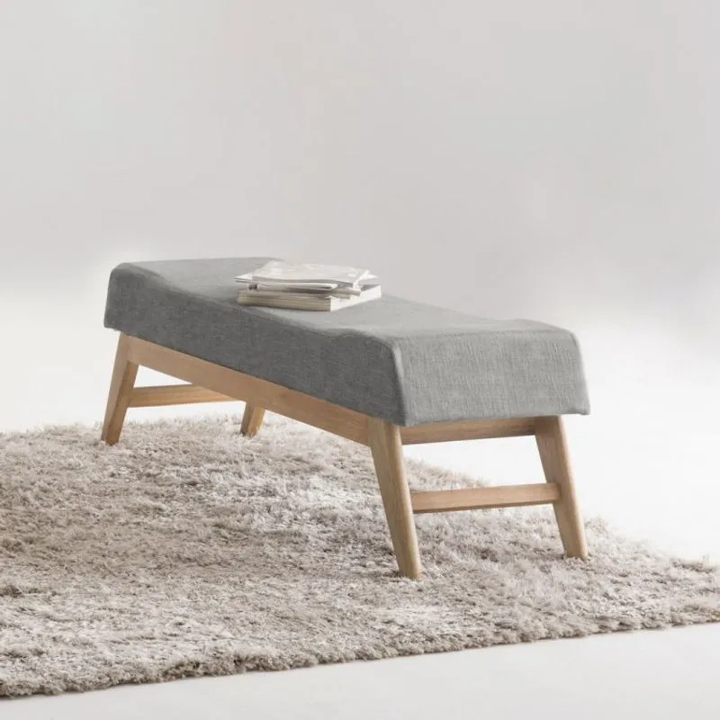 Puff para Quarto 160cm Linho Requadro Horus Sofani Cinza/Imbuia