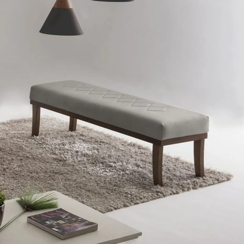 Puff para Quarto 100cm Veludo Imbuia Theo Sofani Cinza/Imbuia