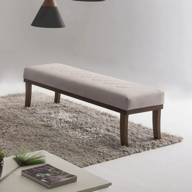 Puff para Quarto 140cm Linho Imbuia Theo Sofani Bege/Imbuia