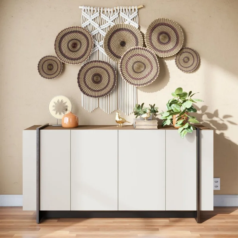 Buffet 4 Portas Copacabana Branco/Off White/Nogueira Off White/Nogueira