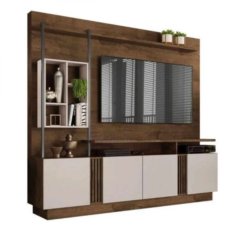 Painel Home Tv Até 65" Fortuna Cacau Off White
