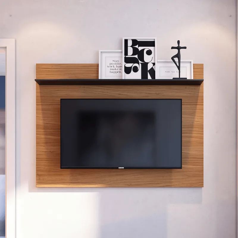 Painel para TV até 55 Polegadas 135CMX99,6cm 1 Prateleira Maia Marrom Noce Milano/Preto
