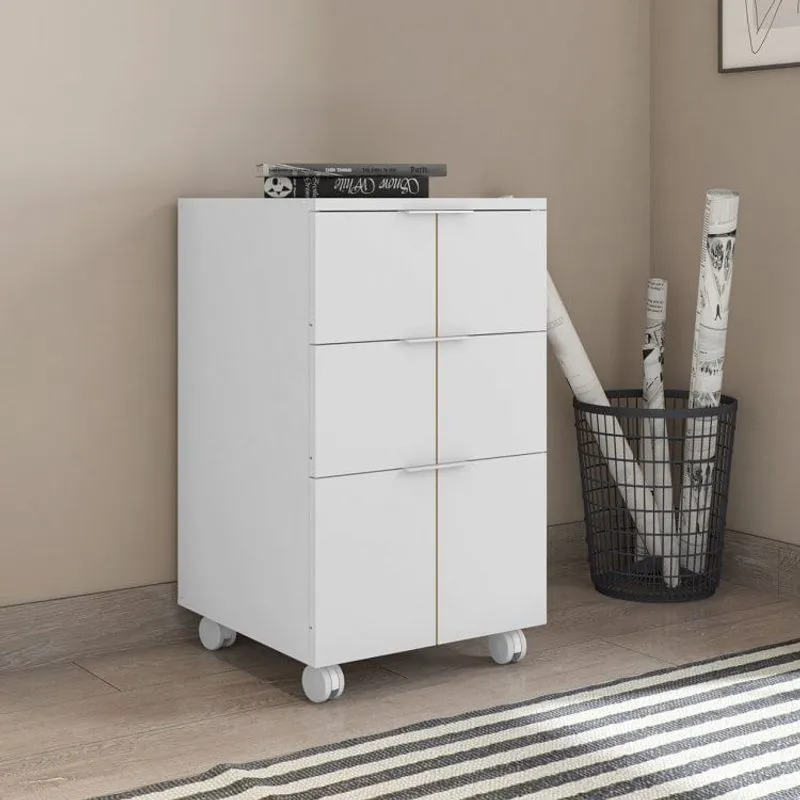 Gaveteiro com Rodízios 3 Gavetas Cubic Caemmun Branco