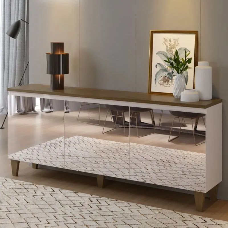 Buffet Retrô 3 Portas com Espelho Cajueiro Plus Yescasa Off White/Cânion