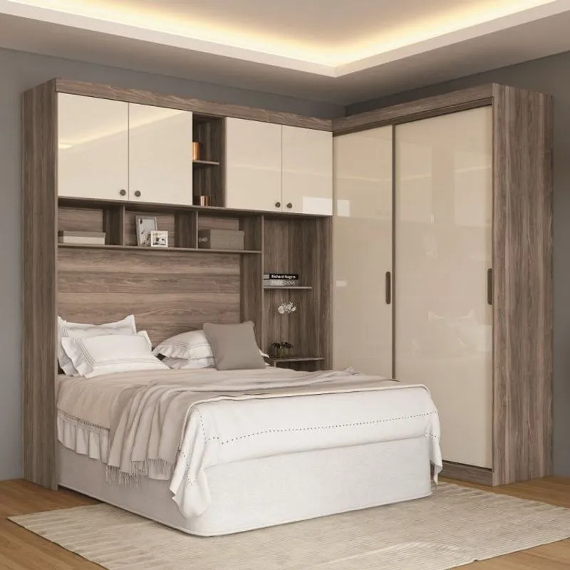 Guarda Roupa Ponte Casal 232cm 6 Portas 5 Gavetas 7 Nichos Compacto Paris Santos Andirá Castanha/Off White