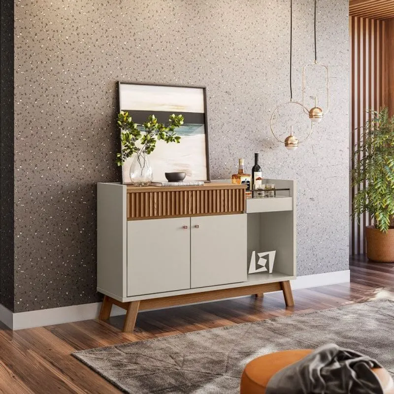 Buffet 133cm 2 Portas 1 Nicho 1 Gaveta Lucca Linea Brasil Amêndoa/Off White