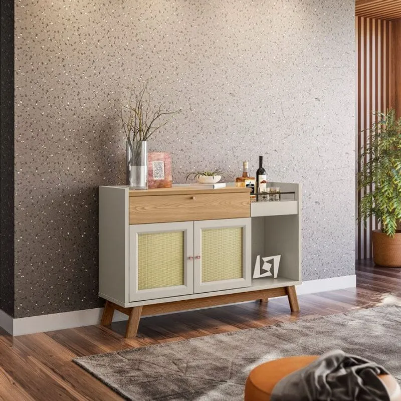 Buffet 133cm 2 Portas 1 Nicho 1 Gaveta Piemonte Linea Brasil Carvalho/Off White
