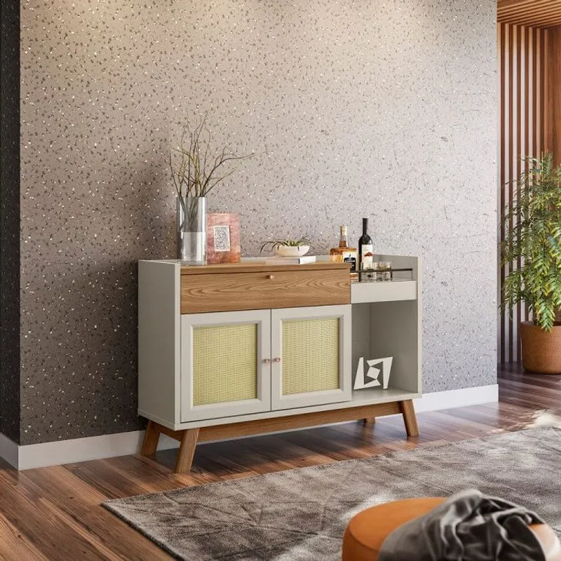 Buffet 133cm 2 Portas 1 Nicho 1 Gaveta Piemonte Linea Brasil Amêndoa/Off White