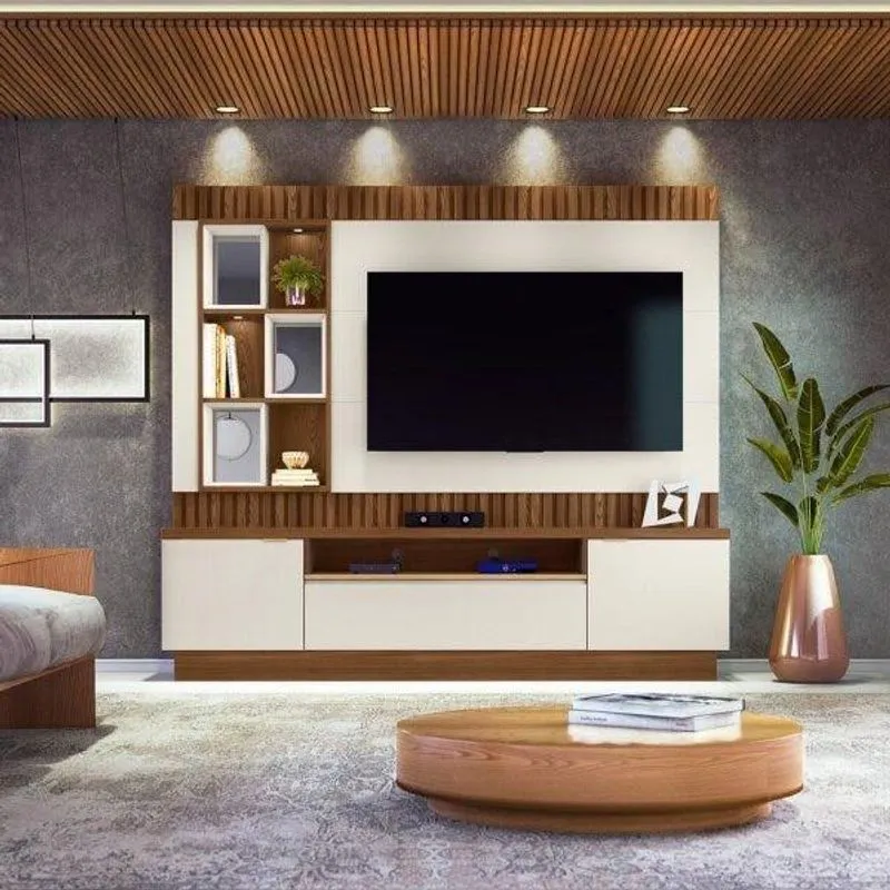 Estante Home Para Tv Até 65 Polegadas 2 Portas 1 Gaveta 6 Nichos Araguaia Linea Brasil Freijó/off White