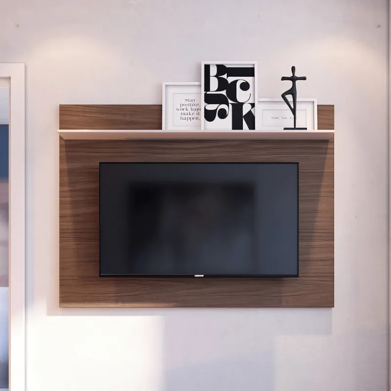 Painel para TV até 55 Polegadas 135CMX99,6cm 1 Prateleira Maia Marrom Nogueira Real/Off White
