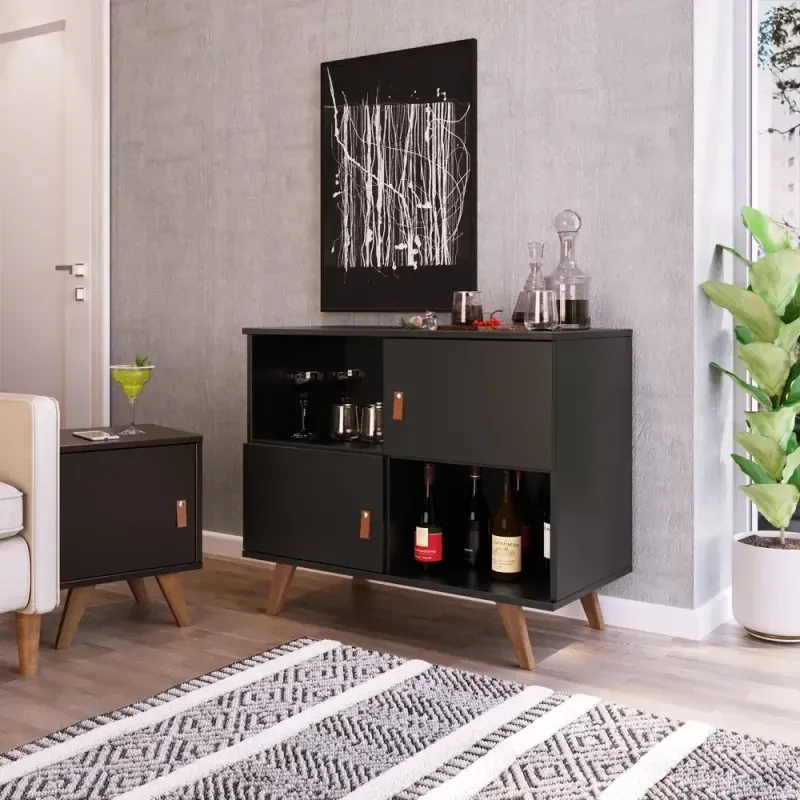 Buffet Aparador 2 Portas 2 Nichos Play Preto/Garapa Preto/Garapa