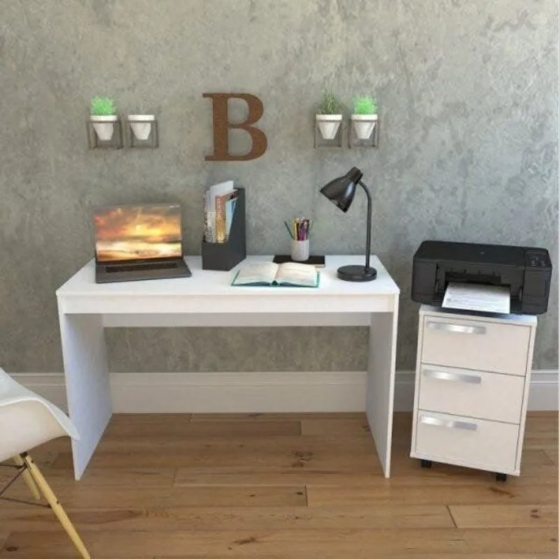 Escrivaninha Mesa Escritório com Gaveteiro B29 Branco 3 Gavetas Branco