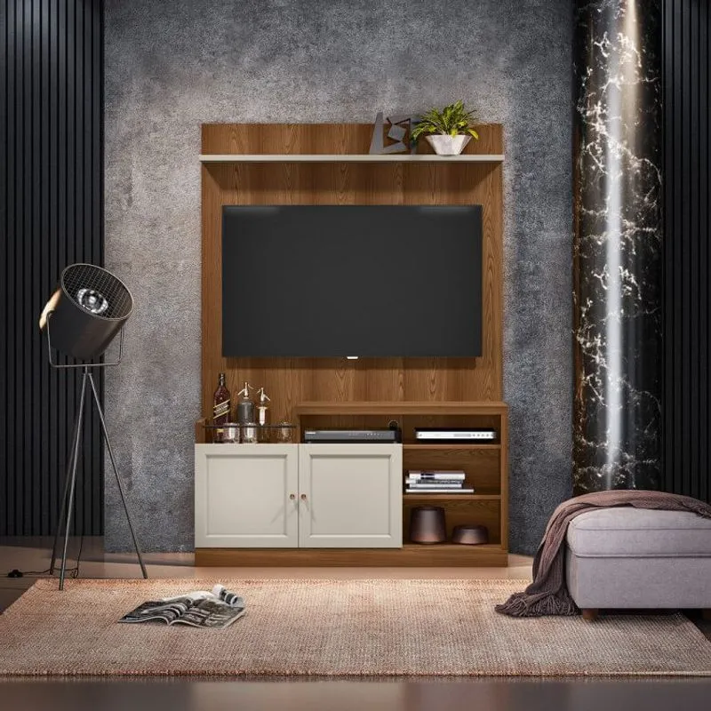 Estante Home para TV até 55 Polegadas Colinas Linea Brasil Freijó/Off White