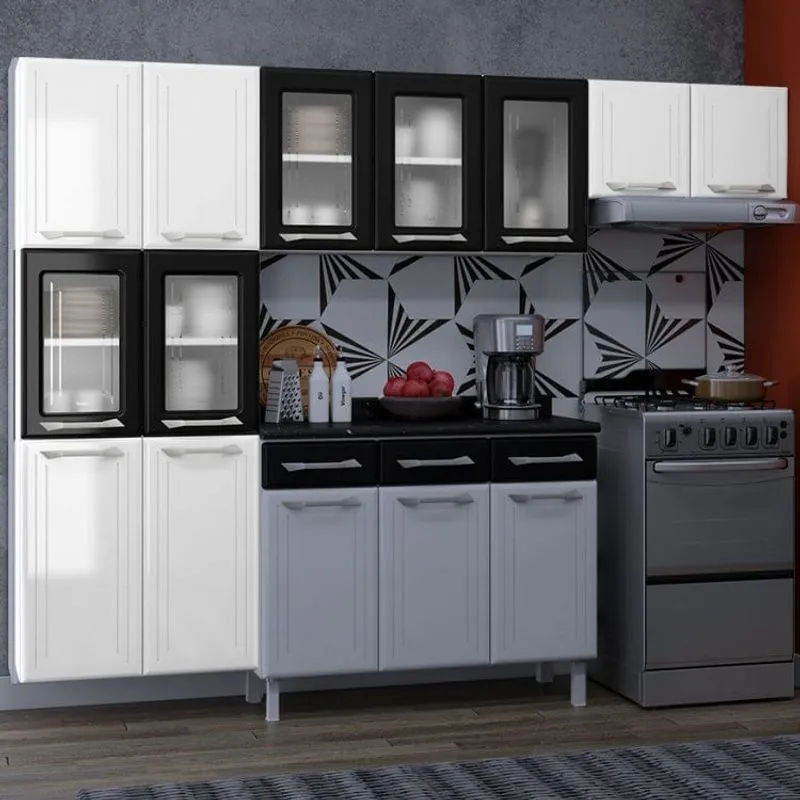 Cozinha Compacta de Aço 3 Peças Topázio Telasul Branco com Preto