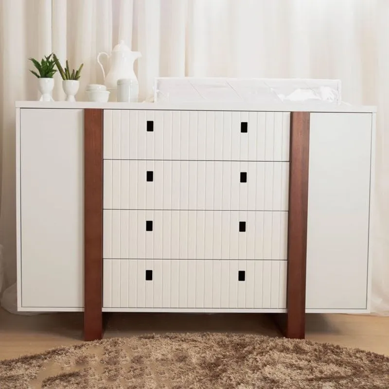 Cômoda Infantil 4 Gavetas 2 Portas Dominó Divicar Móveis Branco com Mel