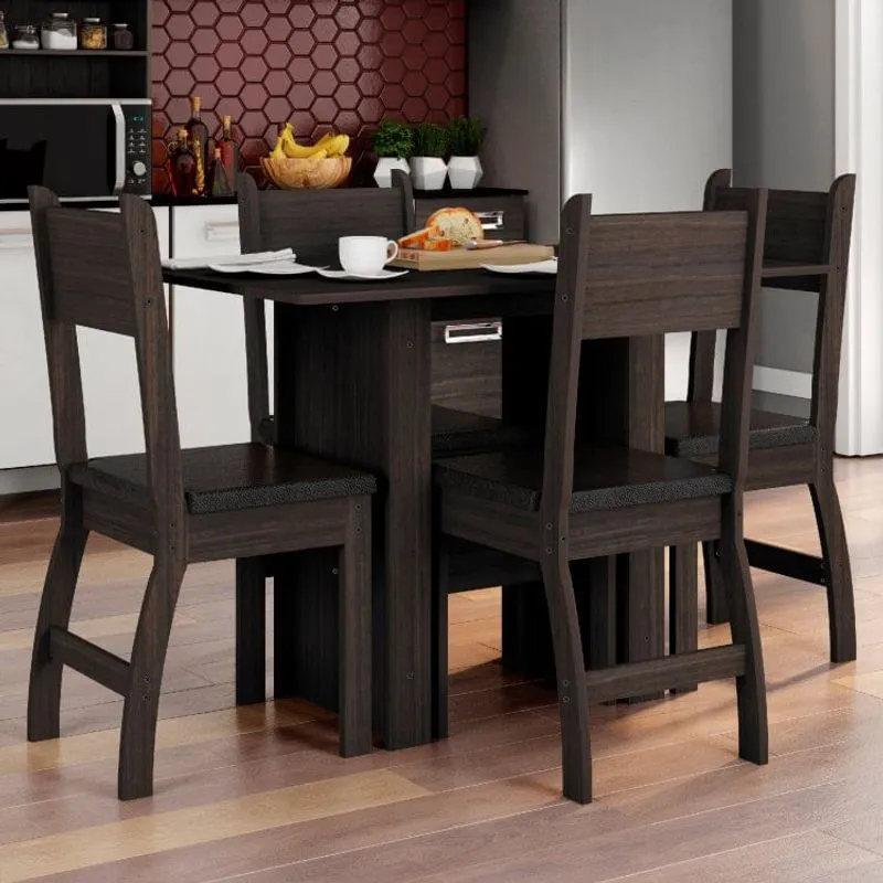 Conjunto Mesa 108x67,5cm 4 Cadeiras Milano Poliman Móveis Amêndoa/Preto