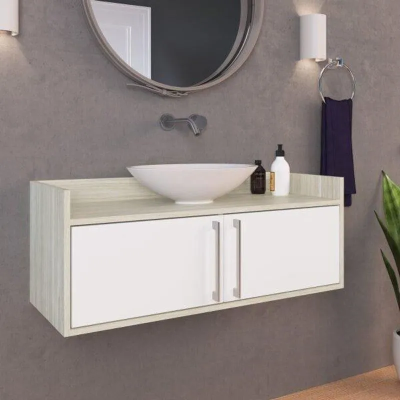 Balcão para Banheiro 2 Porta 1 Prateleira Est027 Estilare Branco/Bege