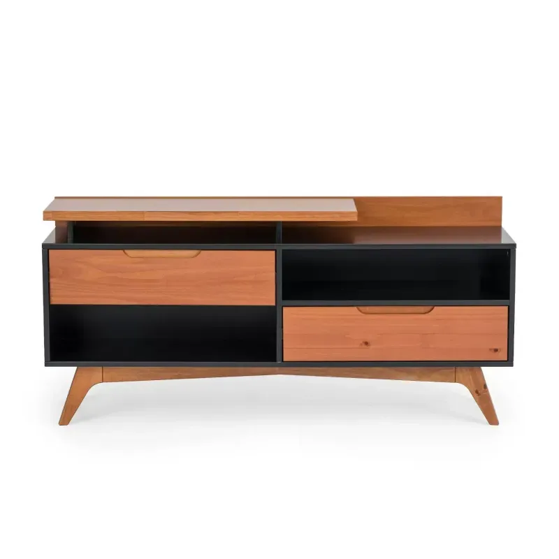 Rack para TV até 55 Polegadas 100% MDF 150cm Pés em Madeira Maciça 2 Gavetas Club Preto Preto/Garapa