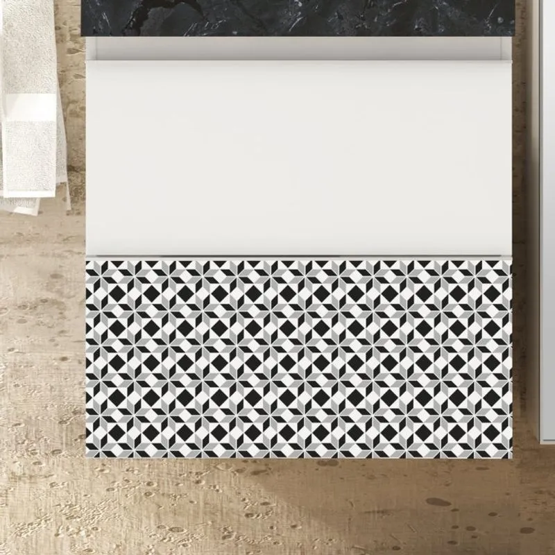 Gabinete para Banheiro Suspenso 57cm Blu Sem Lavatório 2 Gavetas Mosaico Branco/Mosaico