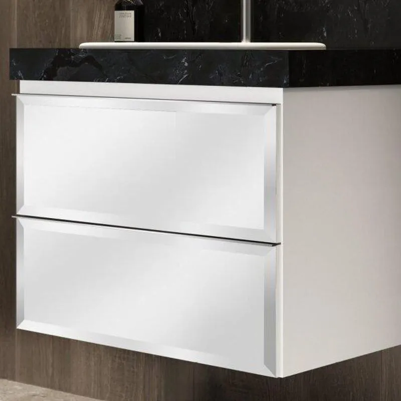 Gabinete Para Banheiro Suspenso 77cm Sem Lavatório 2 Gavetas Espelhadas Blu Bumi Branco/espelhado