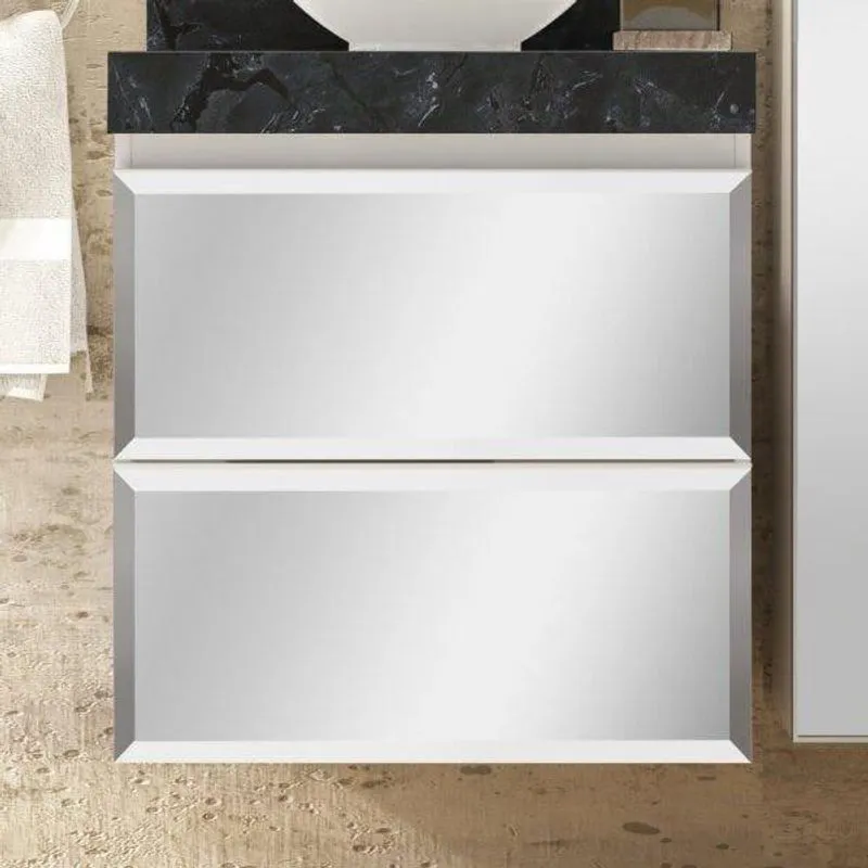 Gabinete Para Banheiro Suspenso 57cm Sem Lavatório 2 Gavetas Espelhadas Blu Branco/espelhado