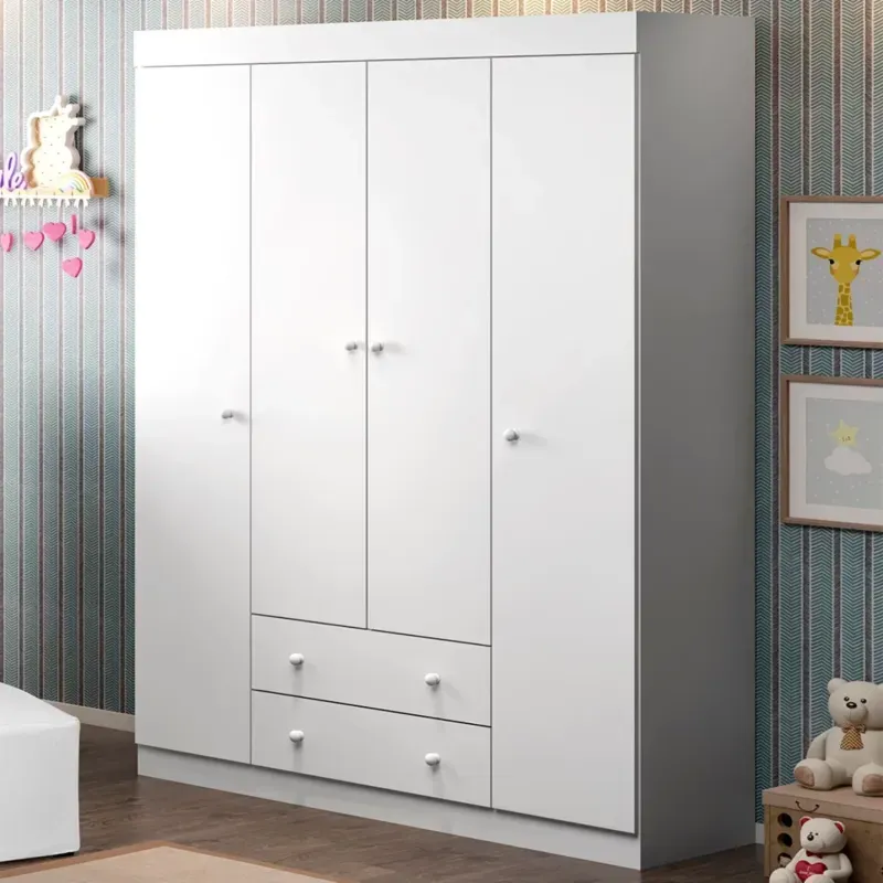 Guarda Roupa de Bebê Infantil 4 Portas 2 Gavetas Helena Branco