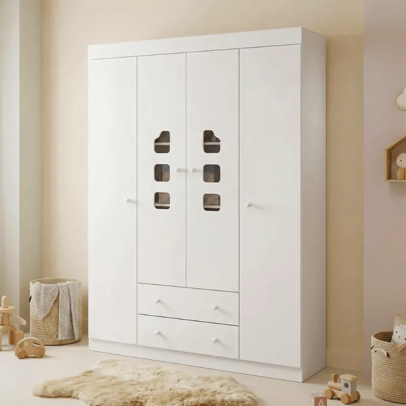 Guarda-Roupa Infantil 100% MDF 4 Portas e 2 Gavetas Lívia Branco Branco