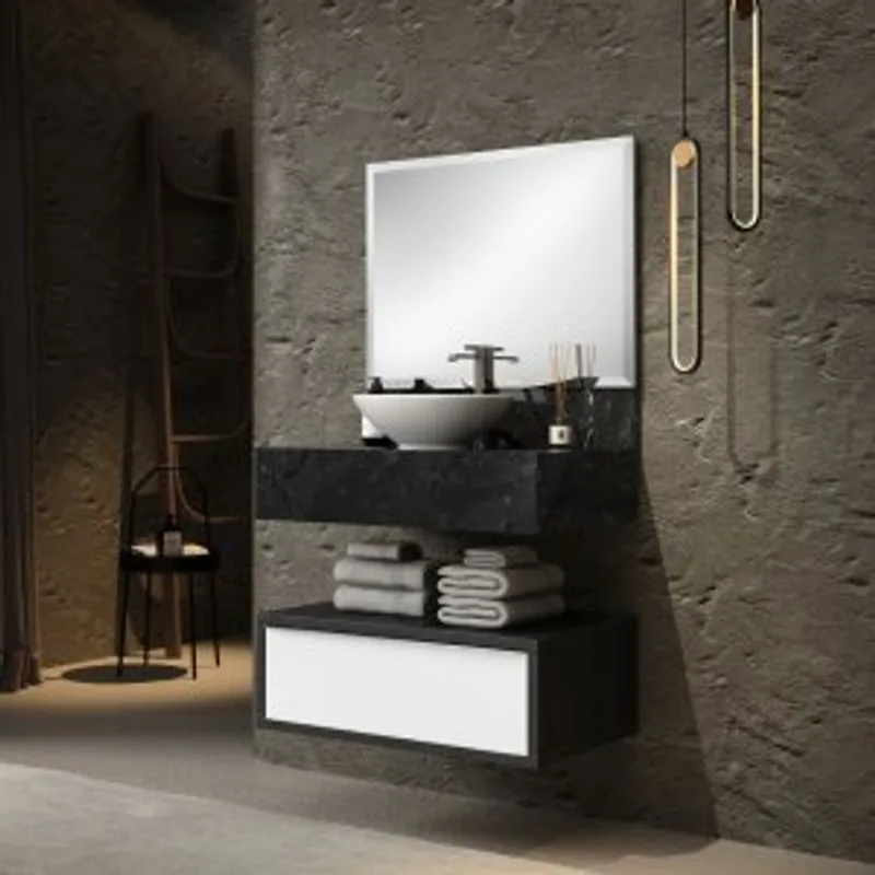 Bancada Em Porcelanato Para Banheiro 80cm Para Cuba De Apoio Max Blu Black