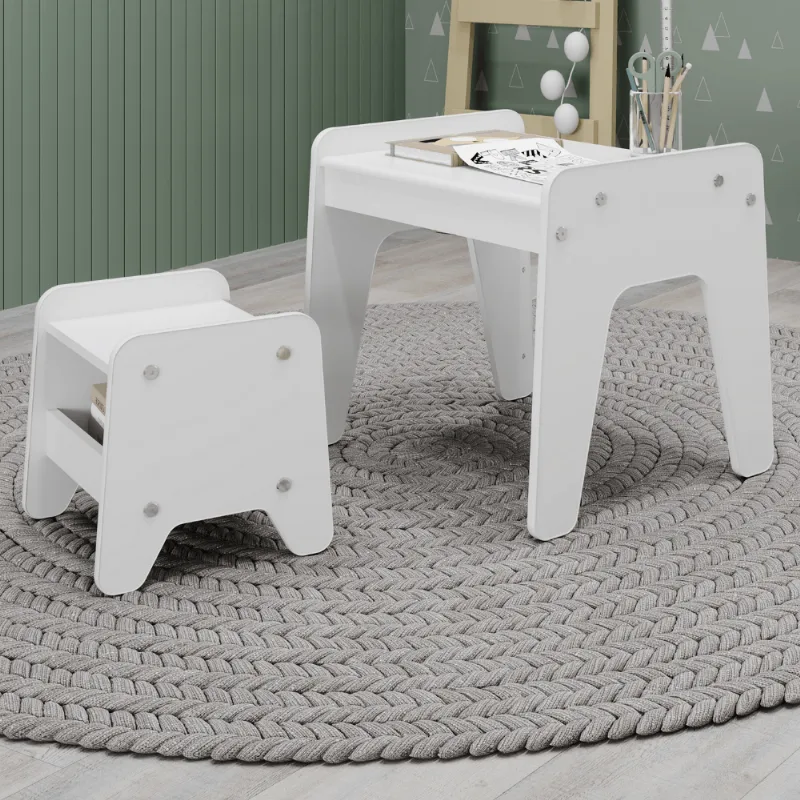 Conjunto Mesa e Banquinho Infantil Montessori Branco Branco