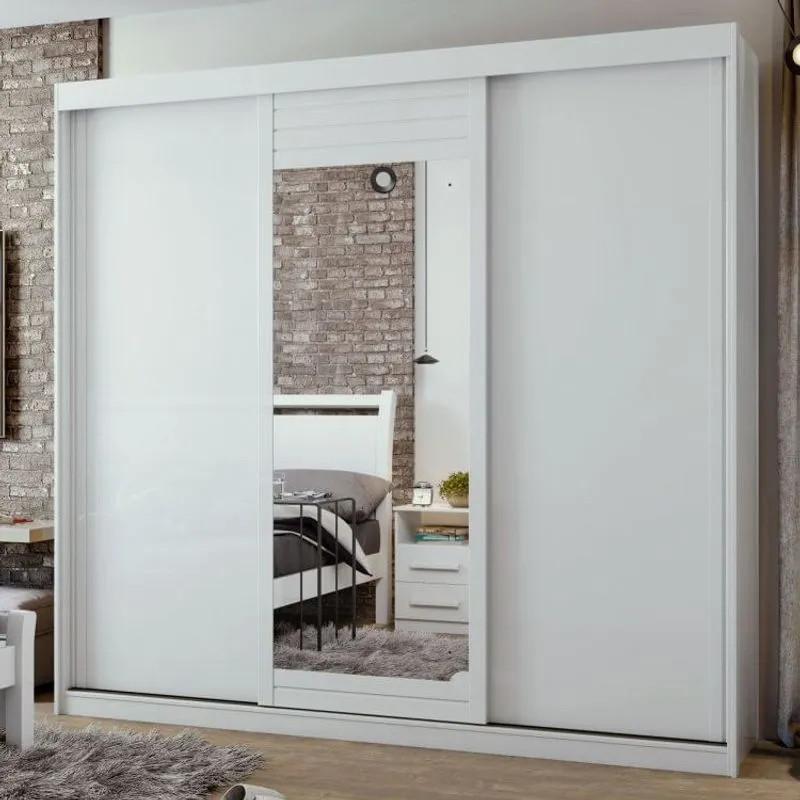 Guarda Roupa Casal com Espelho 3 Portas 4 Gavetas Taurus Móveis Lopas Branco